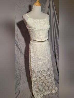 No Boundaries White Lace Maxi Skirt and Crop Top Set